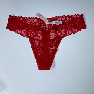 NWT Victoria Secret Red Lace Thong Size: XL